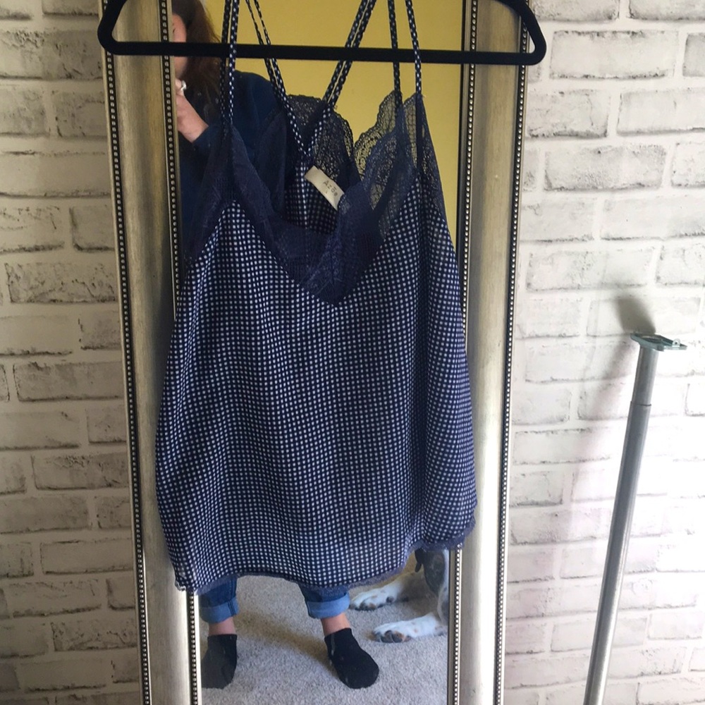 Blue and White plaid sheer tank top